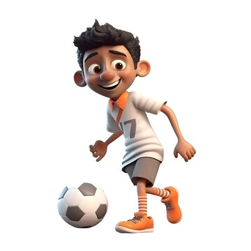 3D Render of a boy with soccer ball isolated on white background