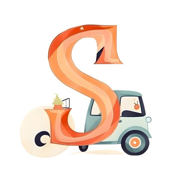Alphabet letter S in the form of a car. Vector illustration
