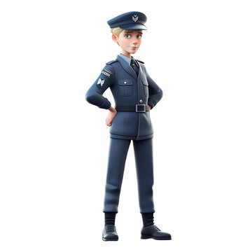 3D rendering of a female police officer standing isolated on white background
