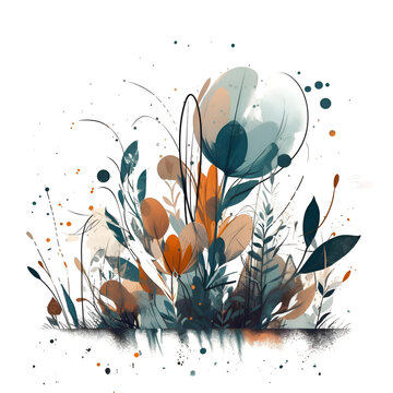 Abstract floral background with watercolor blots and splashes. Vector illustration.