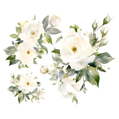Watercolor bouquet of white roses.hand painted on a white background