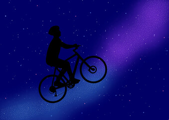 Fototapeta na wymiar 星空と自転車少年のイラスト