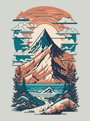 a mountain with palm trees vector illustration t-shirt design