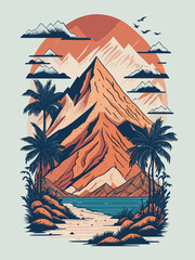 a mountain with palm trees vector illustration t shirt design