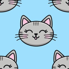 Gray cartoon cats on a blue background seamless pattern