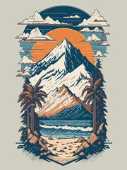 a mountain with palm trees vector illustration t shirt design