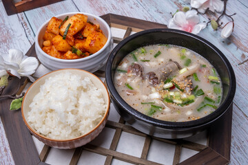 Delicious Korean food Sundae and Rice Soup