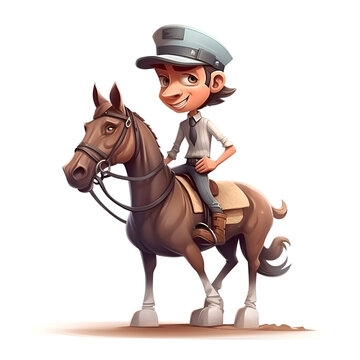Cute boy riding a horse on a white background. Vector illustration.