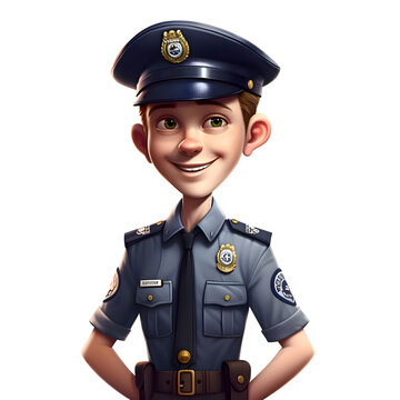 3D Render of Little Police Girl with Cop Policewoman hat