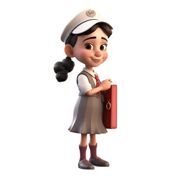 3D illustration of a cartoon character with a suitcase and a nurse