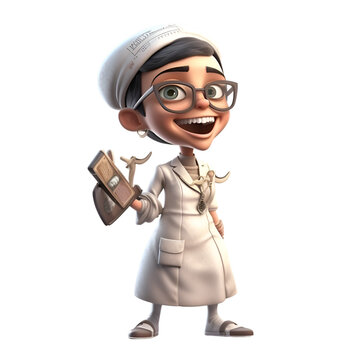 Cartoon character of a nurse with a book on a white background