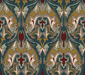 colorful damask pattern with vintage tapestry motifs, perfect for fabrics and decoration
