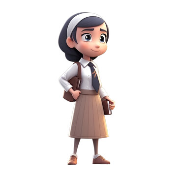 3D Render of Little Girl with school uniform with clipping path.