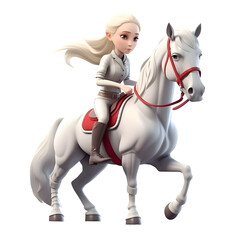 Illustration of a beautiful girl riding a white horse on a white background