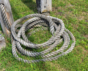 A big boating rope on the ground