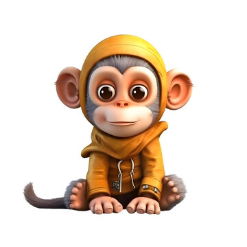 3d rendering of a cute cartoon monkey sitting on a white background