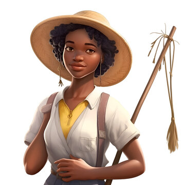 3D rendering of a pretty african american woman wearing a straw hat