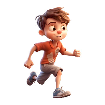 3D illustration of a boy running.isolated on white background.