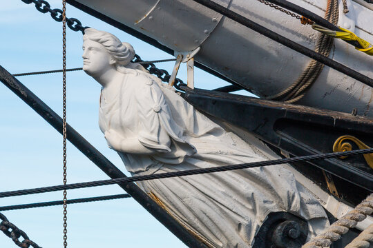SAN DIEGO, CALIFORNIA/USA - JANUARY 8, 2017:  The figurehead on the Star of India tall ship. The ship was built in 1863 and originally named Euterpe. Its name was changed to Star of India in 1906.