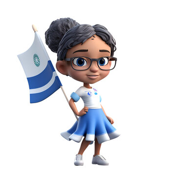 3D Render of Little Indian girl with Lesotho flag on white background