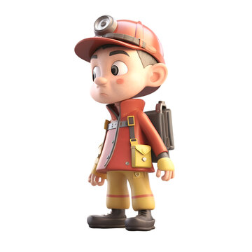 3D Illustration of a Little Boy in a Fireman Costume