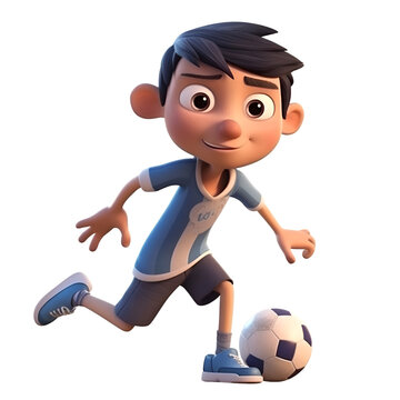 Cartoon character of a boy playing soccer with a ball in his hand