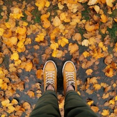 boots on the autumn leaves