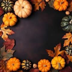 autumn and pumpkin leaves background frame