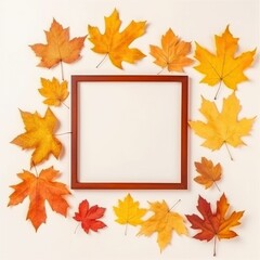 Naklejka na ściany i meble autumn and pumpkin leaves background frame