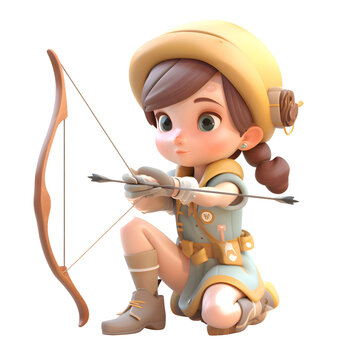 3D rendering of a cute cartoon character with a bow and arrow