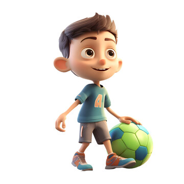 3D Render of a Little Boy with a soccer ball isolated on white background