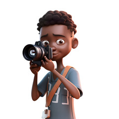 3D Render of an african american boy with a camera