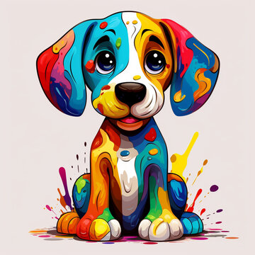 Multi colored tie die happy puppy dog