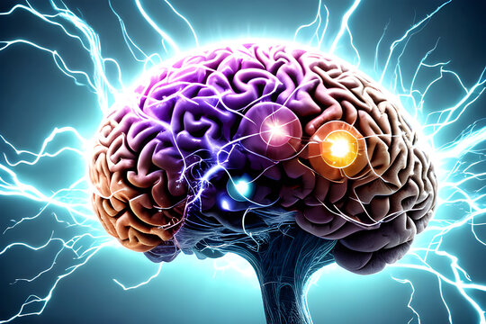 concept art of a human brain exploding with knowledge a