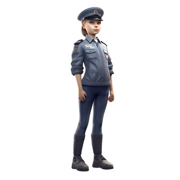 3D rendering of a female police officer isolated on white background.