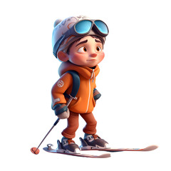 Little boy skier isolated on white background. 3d illustration.
