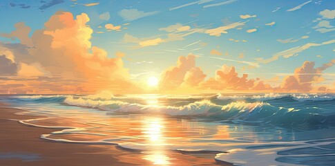 Sunset over the sea background. Generative AI - obrazy, fototapety, plakaty