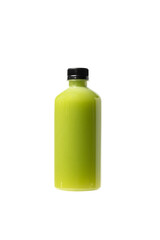 green colour organic cold pressed juice in bottle on white background