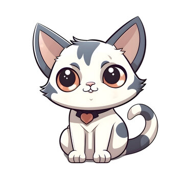 Cute cartoon cat sitting on a white background. Vector illustration.