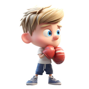 3D Render of a Little Boy with boxing gloves on white background