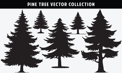 Obraz premium Silhouette of pine trees collection. black and white design for website 