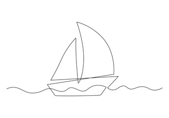 Continuous one line drawing of sailboat. Business icon. Vector illustration. Premium vector.