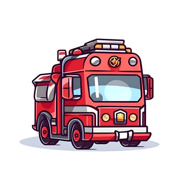 Fire truck isolated on white background. Vector illustration in cartoon style.