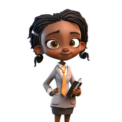 3D Render of an African Business Woman with Notebook and Tie