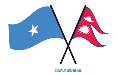 Somalia and Nepal Flags Crossed And Waving Flat Style. Official Proportion. Correct Colors.