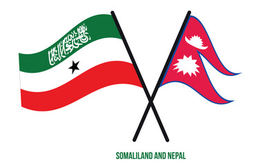 Somaliland and Nepal Flags Crossed And Waving Flat Style. Official Proportion. Correct Colors.