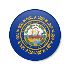 New Hampshire flag circle button icon, US state round badge. 3D realistic isolated vector illustration