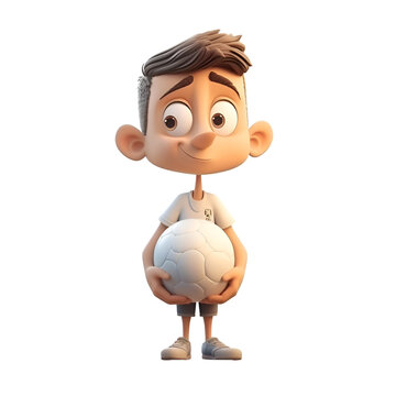 3D Render of a Kid with a soccer ball isolated on white background