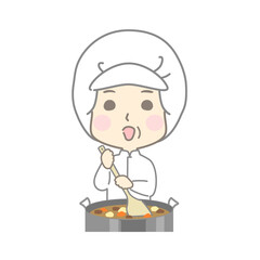 お鍋をかき混ぜる笑顔の調理スタッフ（給食センター・食堂・調理加工）