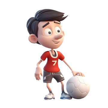 3D Render of a little boy with soccer ball on white background